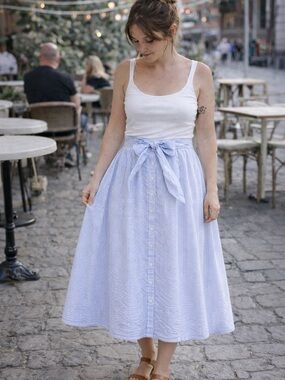 LPB Le Petit Baigneur French Seersucker Striped Midi Skirt Size M